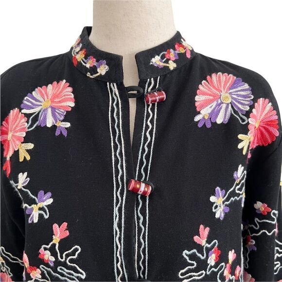 Vintage Drapers & Damon Embroidered Floral Mandarin Collar Black Jacket Petite M - Picture 2 of 9